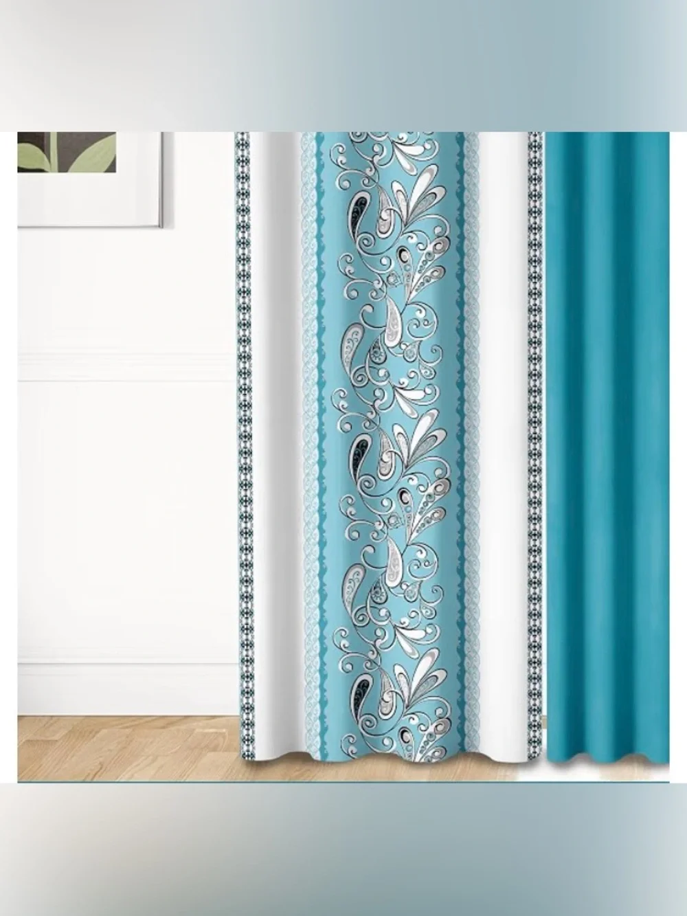 9 Pcs Queen Size Blue Bedspread Set with Curtains, Boho Blue Stripe Bed in A Bag
